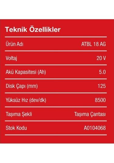 Attlas PRO-ATBL 18 AG-502C 20V Akülü Avuç Taşlama