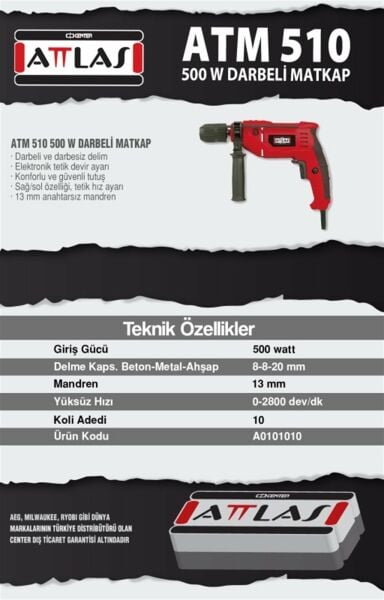 Attlas ATM 510 Darbeli Matkap - A0101010