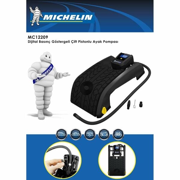 MICHELIN MC12209 Dijital Basınç Göstergeli Çift Pistonlu Ayak Pompası 100 PSI