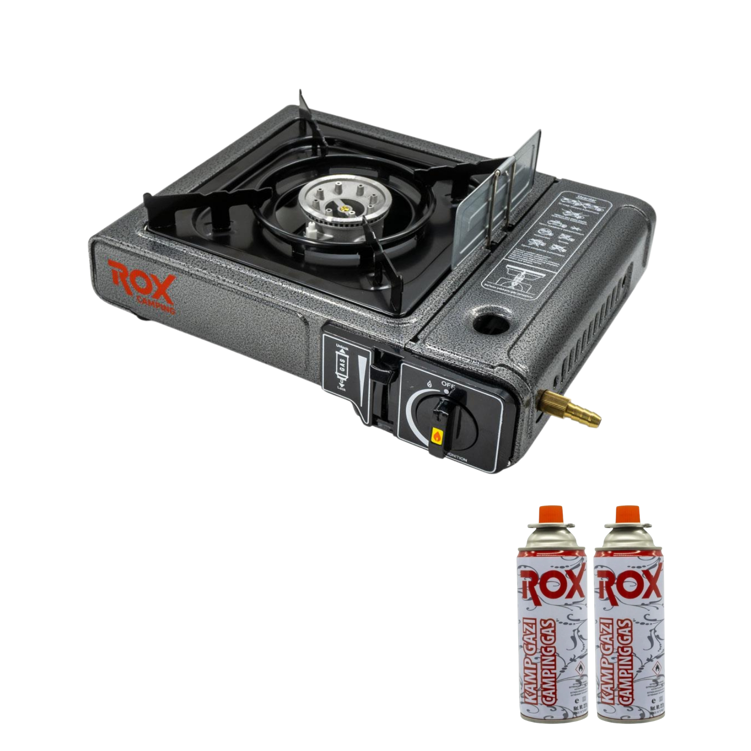 ROX Camping Portatif Kamp Ocağı GRİ - 2 Adet Rox Gaz Kartuş HEDİYELİ
