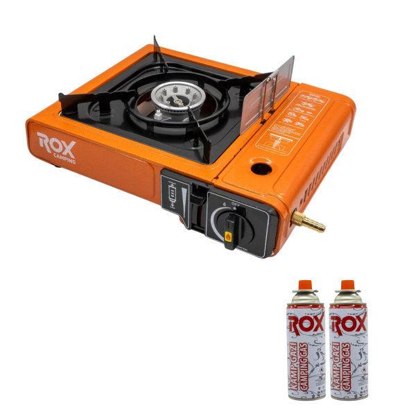 ROX Camping Portatif Kamp Ocağı Turuncu - 2 Adet Rox Gaz Kartuş HEDİYELİ