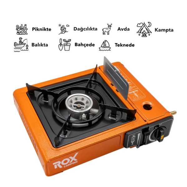 ROX Camping Portatif Kamp Ocağı Turuncu - 2 Adet Rox Gaz Kartuş HEDİYELİ