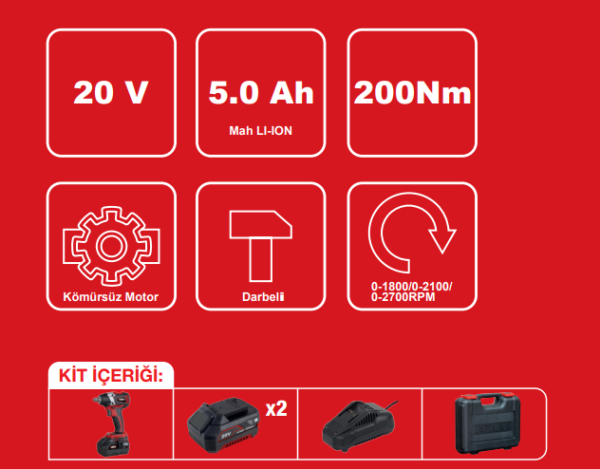 Attlas PRO-ATBL 18 ID-502C Akülü Darbeli Vidalama