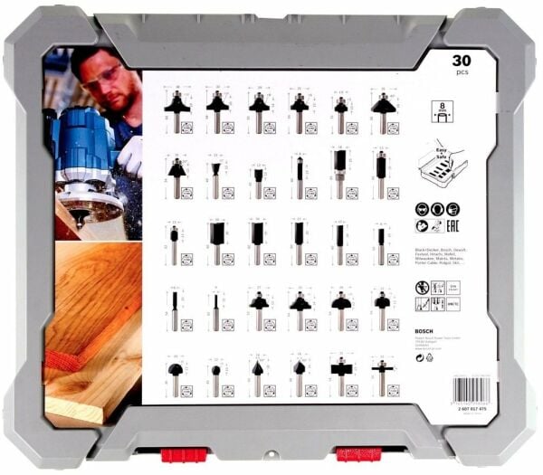BOSCH 8 mm Saplı Profesyonel Ahşap Freze Bıçak Seti 30 Parça (2607017475)