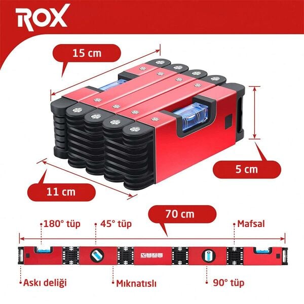 ROX Mıknatıslı Katlanır Su Terazisi 70 cm (153ROX0176)