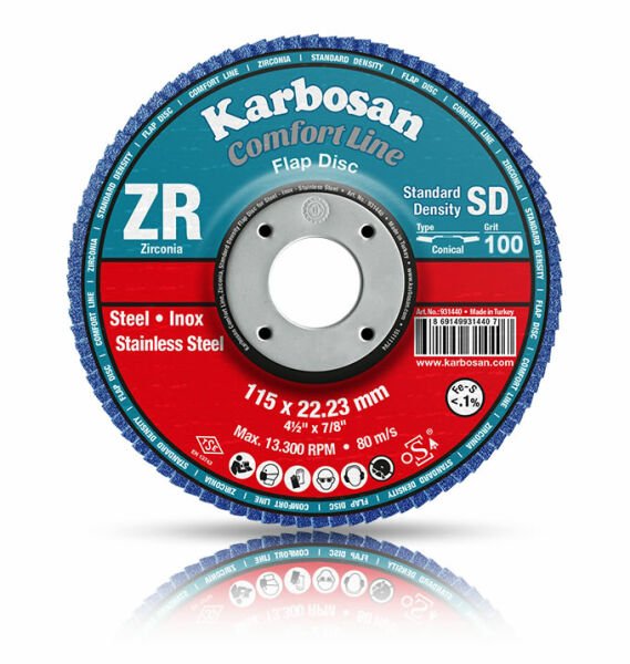 Karbosan ZR Paslanmaz Flap Disk Zımpara 115mm 100 Kum