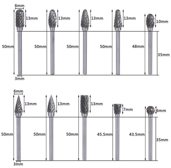 NEXON 10 Parça Elmas - Karbür Kalıpçı Freze Ucu Ahşap - Metal (3 mm Saplı)