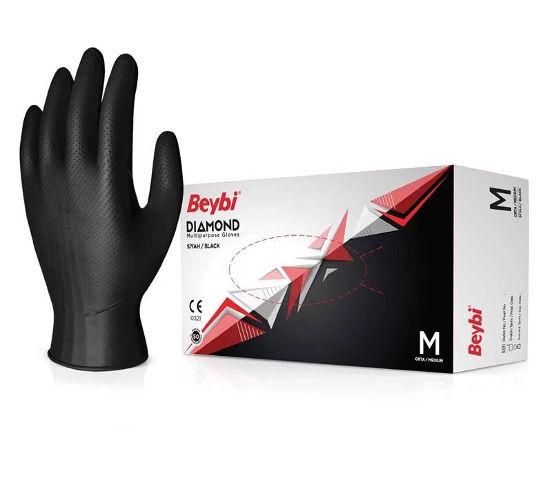 BEYBİ Diamond Siyah Nitril Eldiven - 100'lük Kutu (XL)