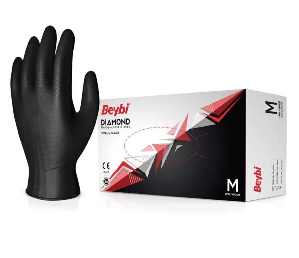 BEYBİ Diamond Siyah Nitril Eldiven - 100'lük Kutu (XL)