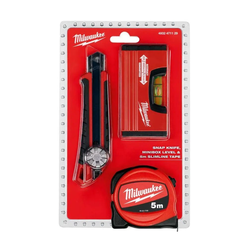 Milwaukee T4932471129 3'lü Maket Bıçağı+Metre+Minibox Su Terazisi