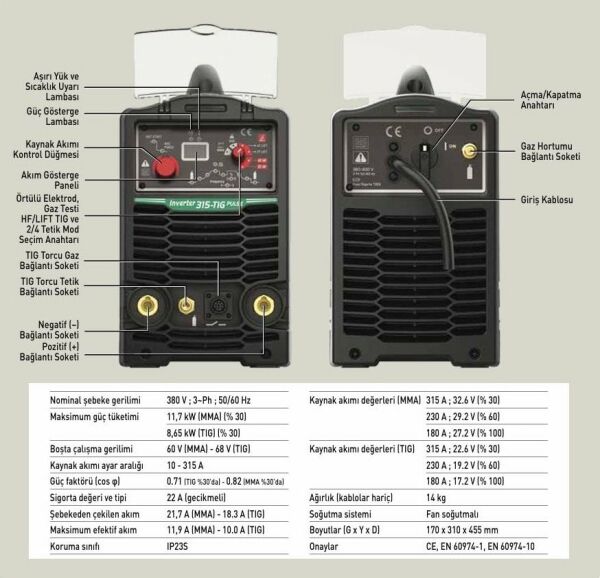 ASKAYNAK İnverter 315-TIG/Pulse DC Tig - Argon Kaynak Makinası 315 Amper
