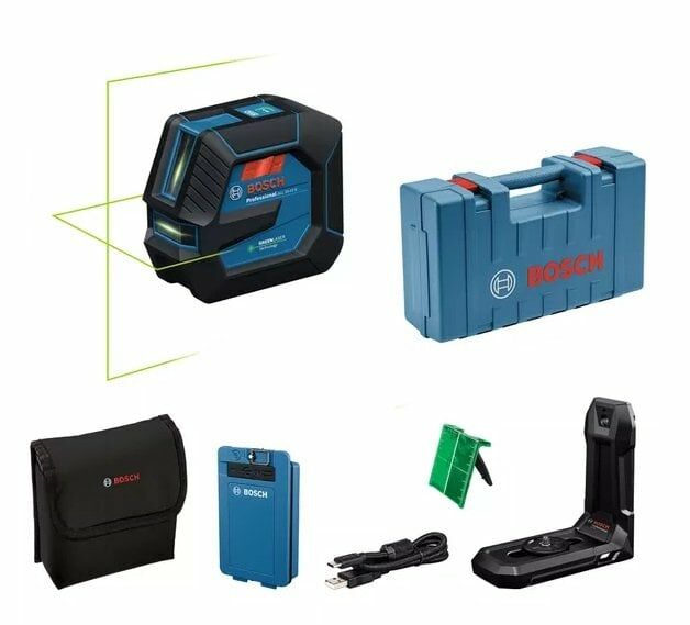 BOSCH GLL 20-22 G Akülü Yeşil Lazer Terazi Mıknatıs Aparatlı Çapraz Çizgili