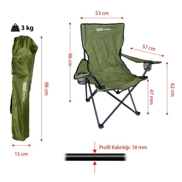 ROX Camping Yeşil Katlanır Kamp Sandalyesi (153CAMP0314)