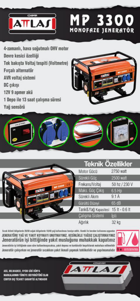 Attlas Jenaratör Mp 3300 Monofaze