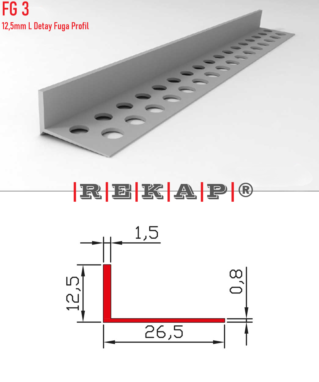 |FG03| Fuga Profil 3 metre/ 50 adet (12,5mm L) Ral 9016