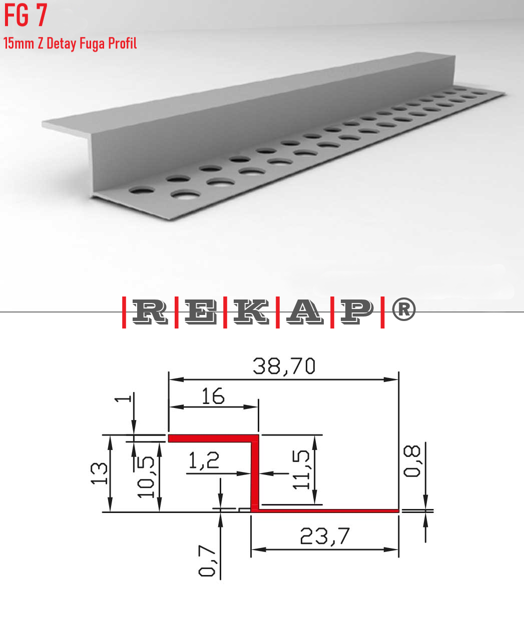 |FG07| Fuga Profil 3 metre/ 50 adet (15mm Z Fuga) Ral 9016