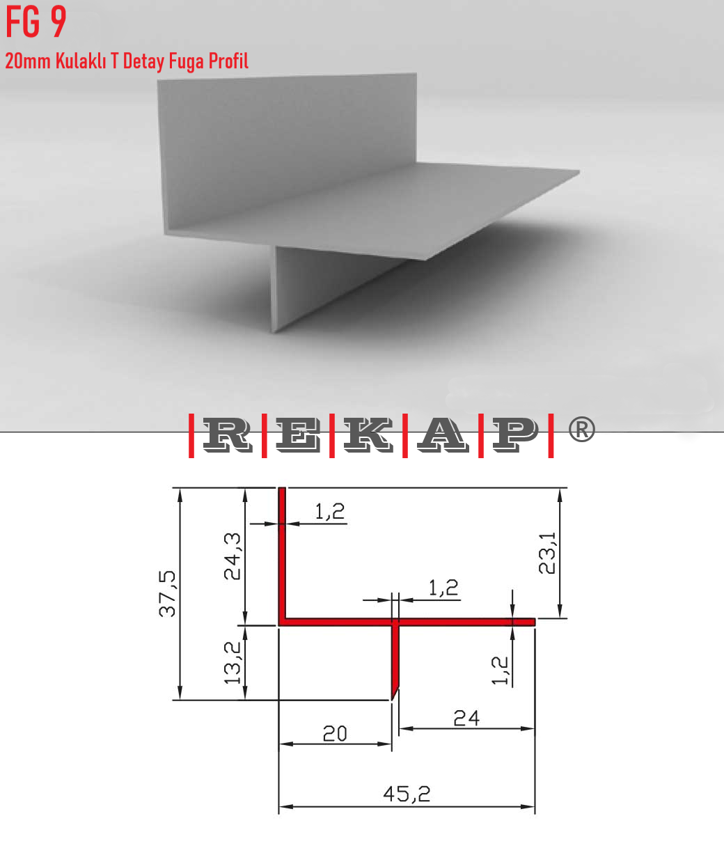 |FG09| Fuga Profil 3 metre/ 50 adet (20mm T Fuga) Ral 9016