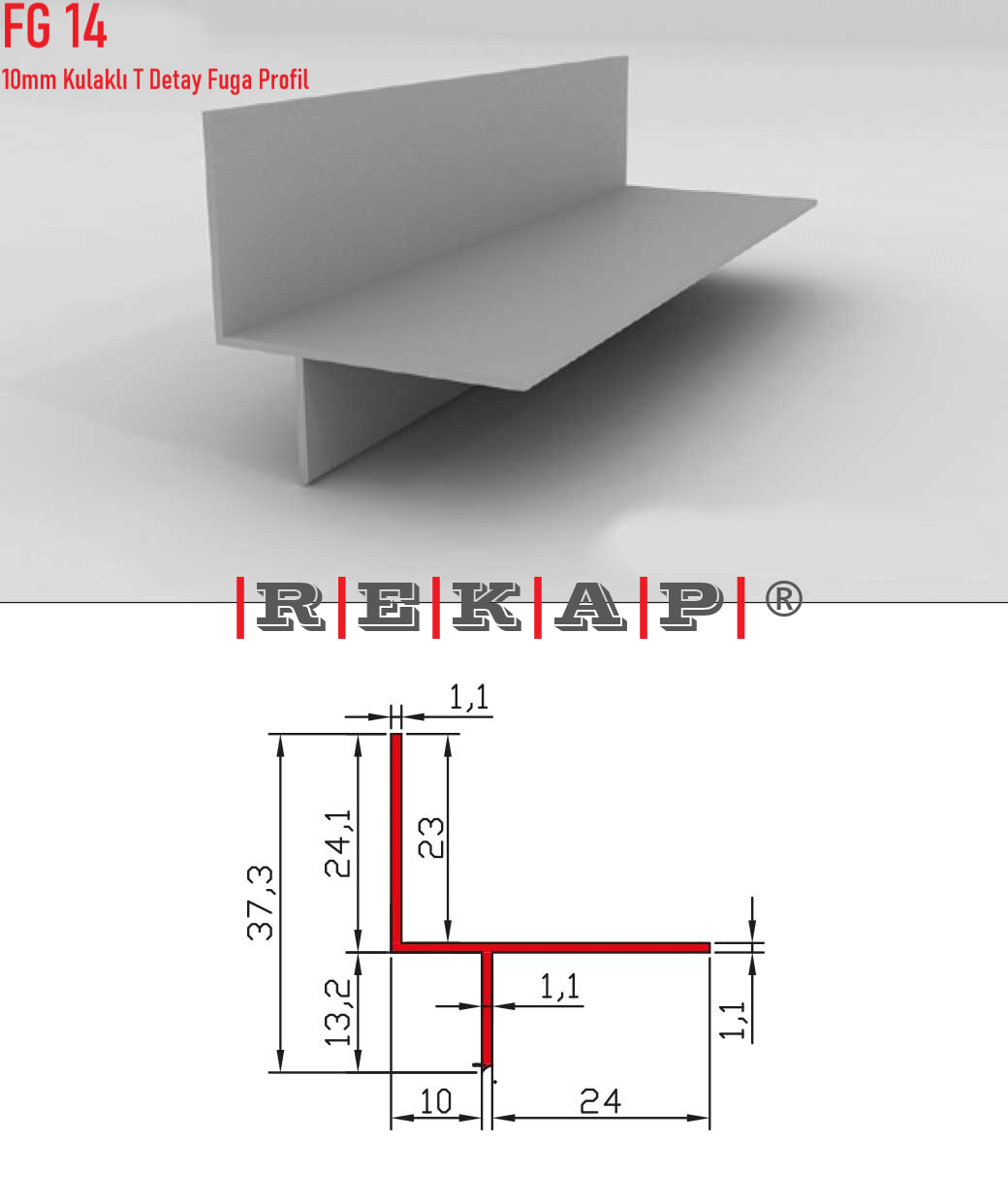 |FG14| Fuga Profil 3 metre/ 50 adet (10mm T Fuga) Ral 9016