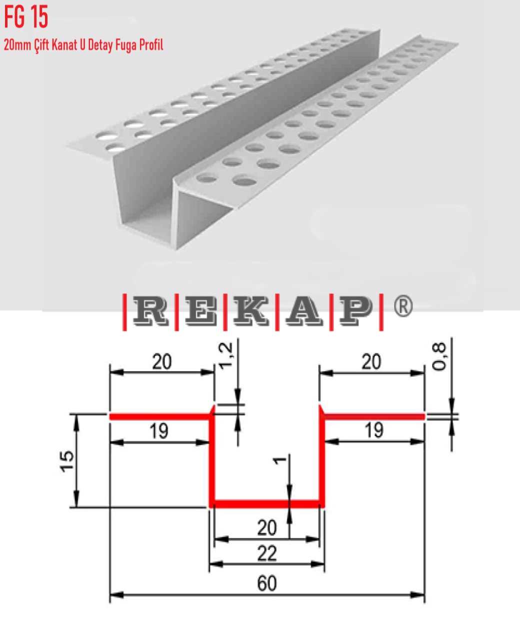 |FG15| Fuga Profil 3 metre/ 50 adet (20mm Çift Kanat) Ral 9016