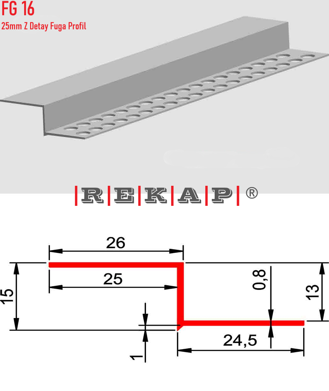 |FG16| Fuga Profil 3 metre/ 50 adet (25mm Z Fuga) Ral 9016