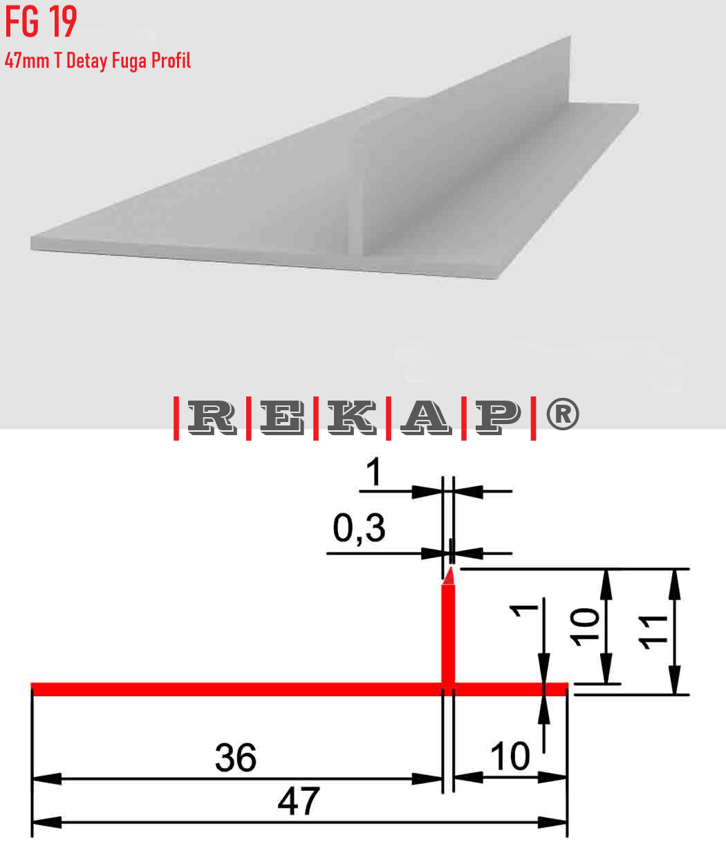 |FG19| Fuga Profil 3 metre/ 50 adet (47mm T Fuga) Ral 9016