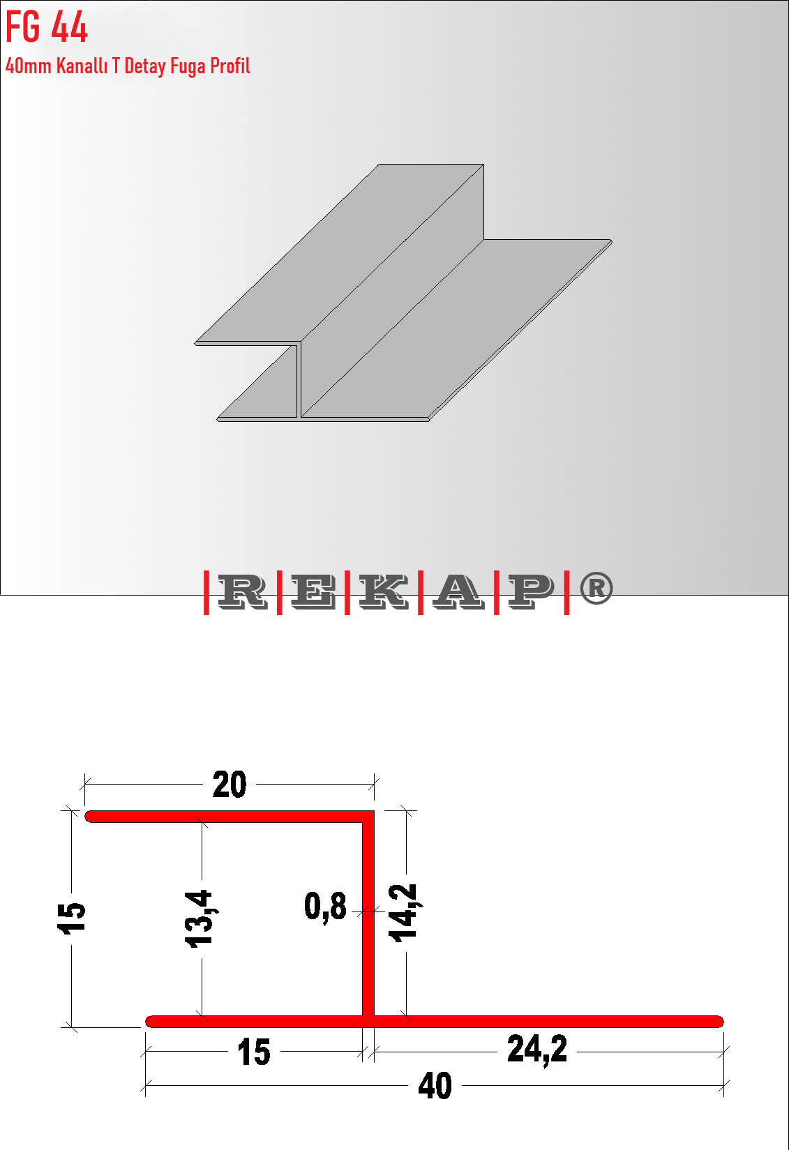 |FG44| Fuga Profil 3 metre/ 50 adet (40mm Kanallı T) Ral 9016