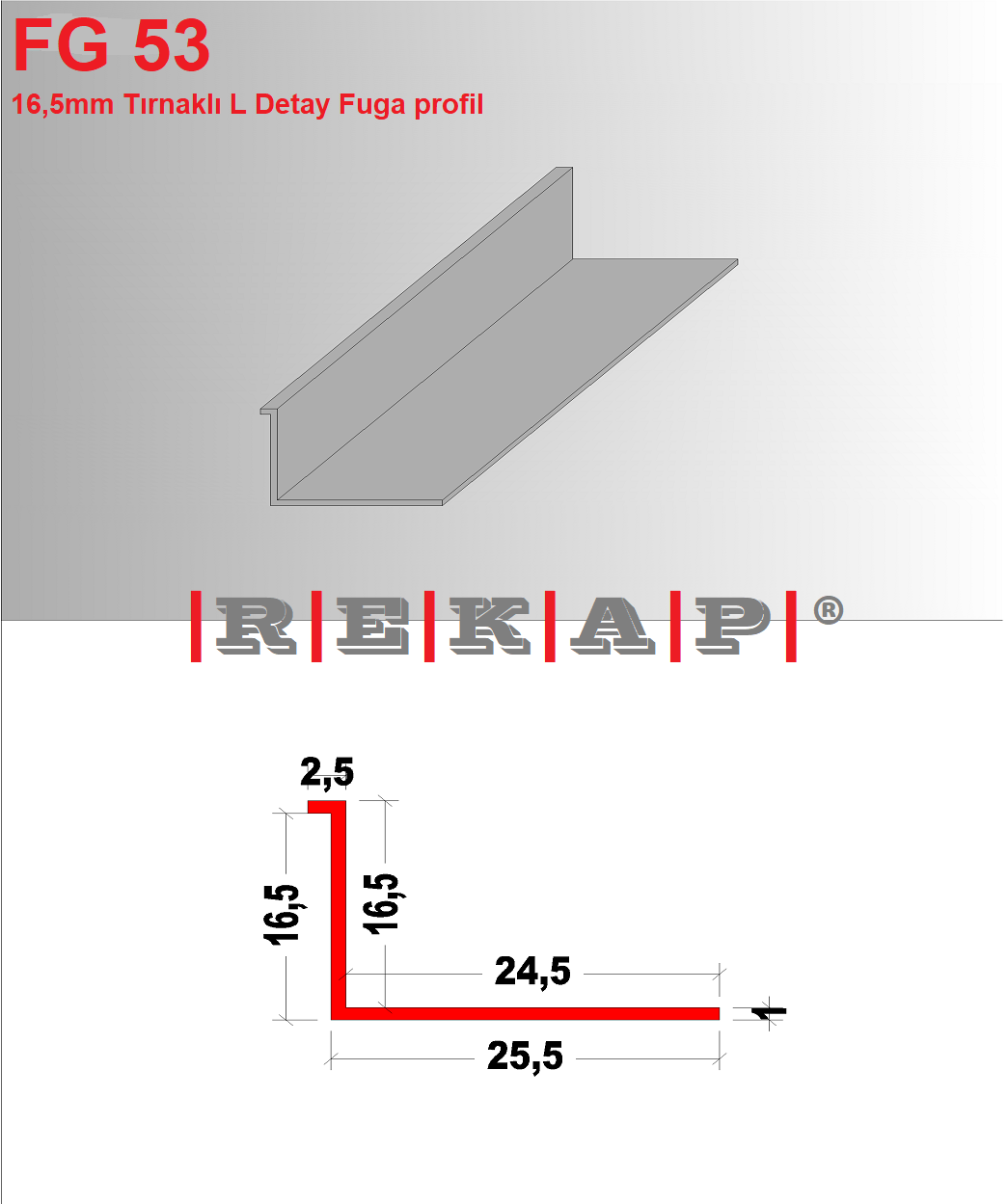 |FG53| Fuga Profil 3 metre/ 50 adet (16,5mm Tırnaklı L) Ral 9016