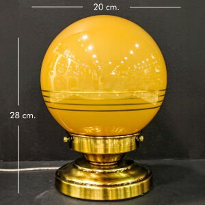 Satürn Cam Somon Küre Abajur Altın Eskitme 20x28 Cm.