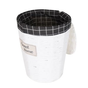 Yuvarlak Sweethome Kapaklı Hasır Çamaşır Sepeti (Siyah Kare Kumaş İçli) Beyaz 37 X 48 X 37 Cm