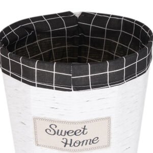 Yuvarlak Sweethome Kapaklı Hasır Çamaşır Sepeti (Siyah Kare Kumaş İçli) Beyaz 37 X 48 X 37 Cm