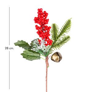 Yılbaşı Çiçeği Karlı Pike Berry Çanlı Kırmızı-Yeşil 30 Cm.