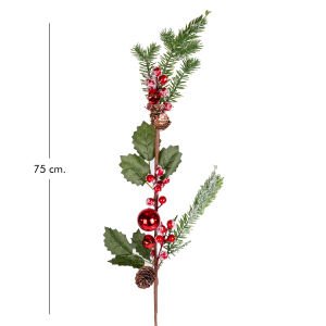 Yılbaşı Çiçeği Pike Karlı Berry Kozalaklı Çanlı ve Toplu Kırmızı-Yeşil 73 Cm.