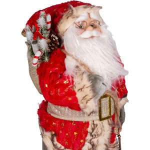 Yılbaşı Noel Baba Gold Hediye Çuvallı Yeşil Pantalonlu Fenerli Kırmızı-Yeşil 60 Cm.