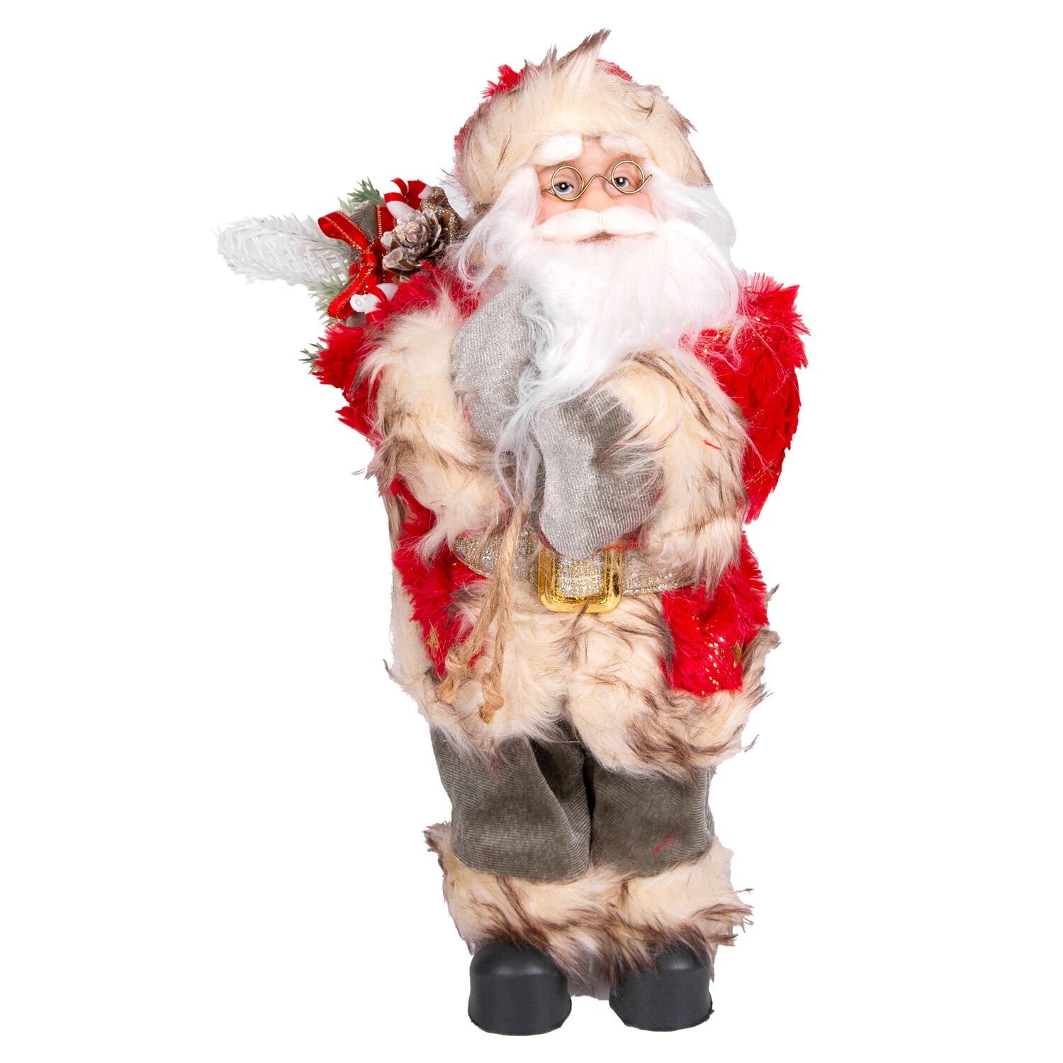 Yılbaşı Noel Baba Gold Hediye Çuvallı Yeşil Pantalonlu Fenerli Kırmızı-Yeşil 30 Cm.