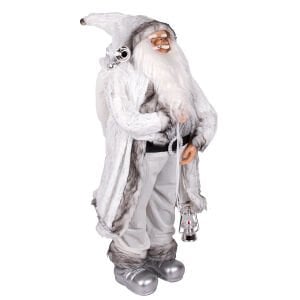 Yılbaşı Noel Baba Beyaz Hediye Çuvallı Fenerli Gümüş-Gri 90 Cm.