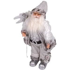 Yılbaşı Noel Baba Beyaz Hediye Çuvallı Fenerli Gümüş-Gri 60 Cm.