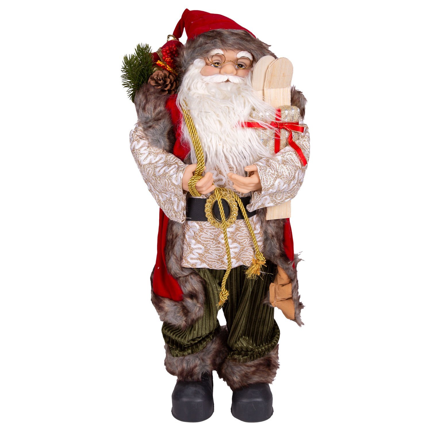 Yılbaşı Noel Baba Yeşil Pantolonlu Kayak Takımlı Kırmızı-Yeşil 60 Cm.