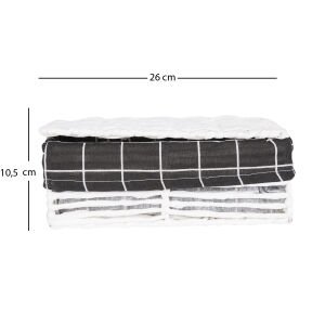 Dikdörtgen Kapaklı Hasır Sepet (Siyah Kare Kumaş İçli) Beyaz 26 X10,5 X 15 Cm