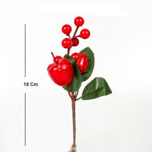 Yılbaşı Çiçeği Elma Dekorlu Berry Pike Kırmızı-Yeşil 18 Cm.