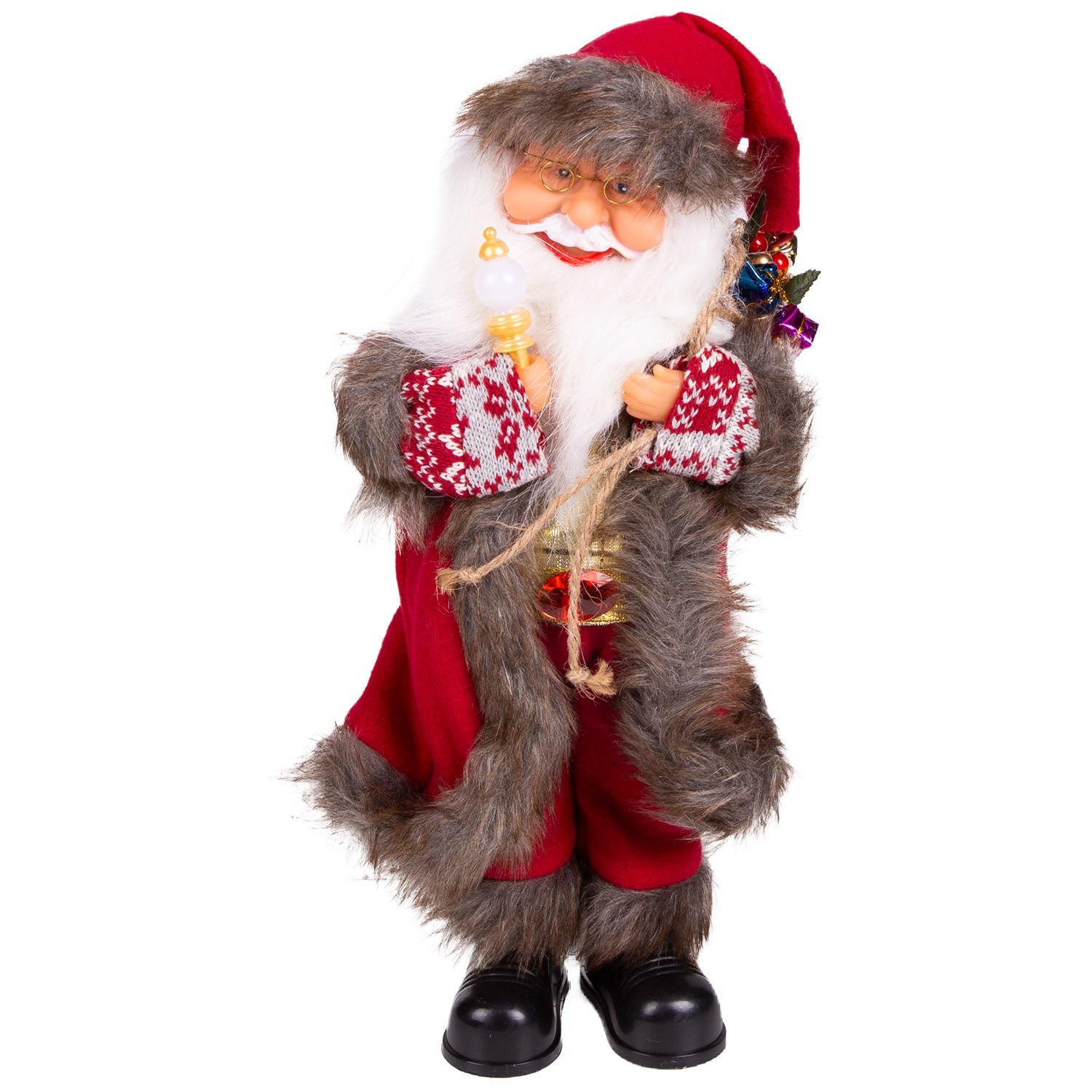 Yılbaşı Noel Baba Işıklı Hareketli Ve Müzikli Asalı Kırmızı 40 Cm.