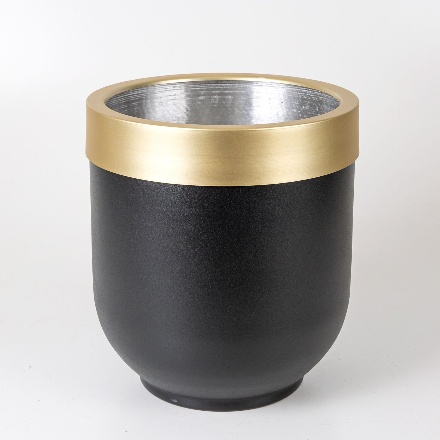 Alüminyum Çemberli Davul Saksı Siyah-Gold ( Ebat 30X35 Cm.)