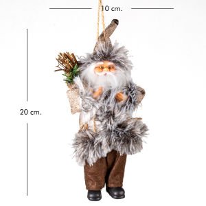 Yılbaşı Kahverengi Pantolonlu Çalı Taşıyan Asılabilir Noel Baba 20 Cm.