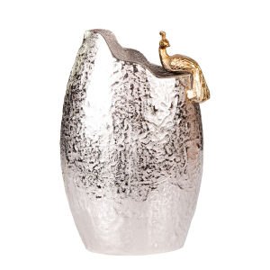 Metal Tavuskuşu Figürlü Vazo Gold-Gümüş 20x8,5x31 Cm.
