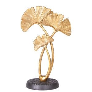 Metal Dekoratif Ginkgo Biloba Ağaç Figürlü Obje Gold-Siyah 15x14x37 Cm.