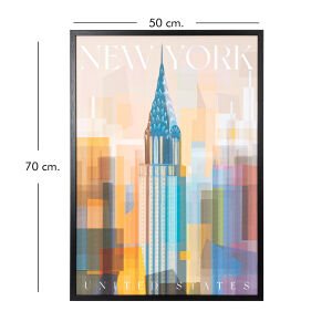 Siyah Ahşap Çerçeveli New York Empire State MDF Üzeri Baskı Tablo Kırmızı-Turuncu 50x2,5x70 Cm.