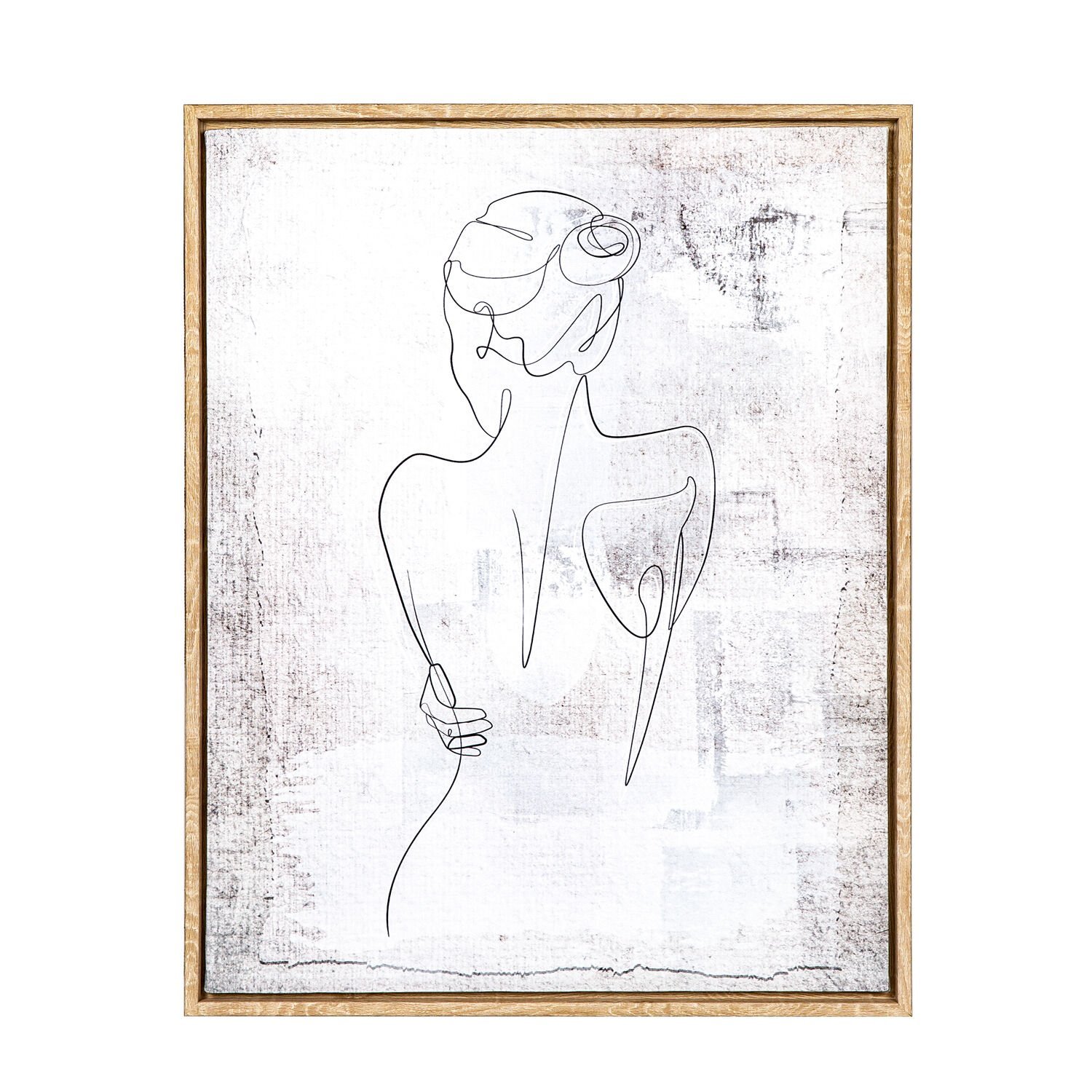 Doğal Ahşap Çerçeveli Karakalem Kadın Resmi Kanvas Tablo Siyah-Beyaz 40x2,5x50 Cm.