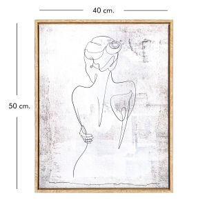 Doğal Ahşap Çerçeveli Karakalem Kadın Resmi Kanvas Tablo Siyah-Beyaz 40x2,5x50 Cm.