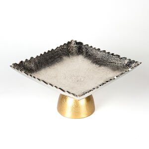 Dekoratif Metal Ayaklı Kare Tabak Gümüş-Gold 24x13x24 Cm.