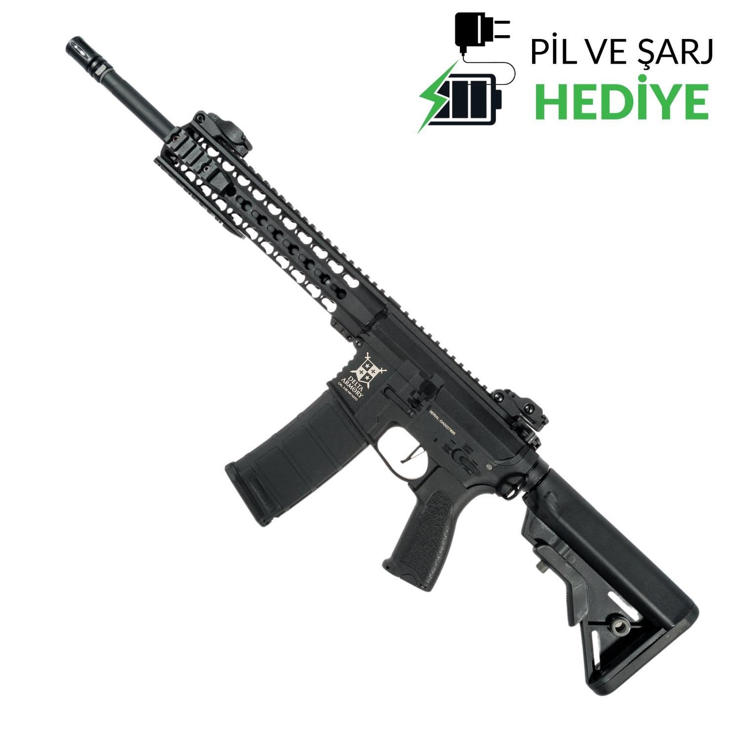 Delta Armory M4 AR15 KeyMod 10'' Charlie PiL ŞARJ SET Airsoft Tüfek Siyah