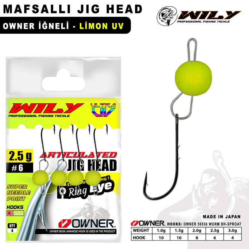 Wily Jig Head Mafsallı Owner İğneli - Limon - 2.5 gr